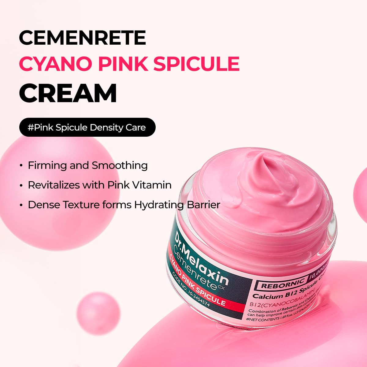 Cemenrete Cyano Pink Spicule Cream with Calcium, Vitamin B12 for under eyes skin, Dark Circles, Fine Lines, Puffiness&Eye Bags Cream, 1.69 fl. oz.
