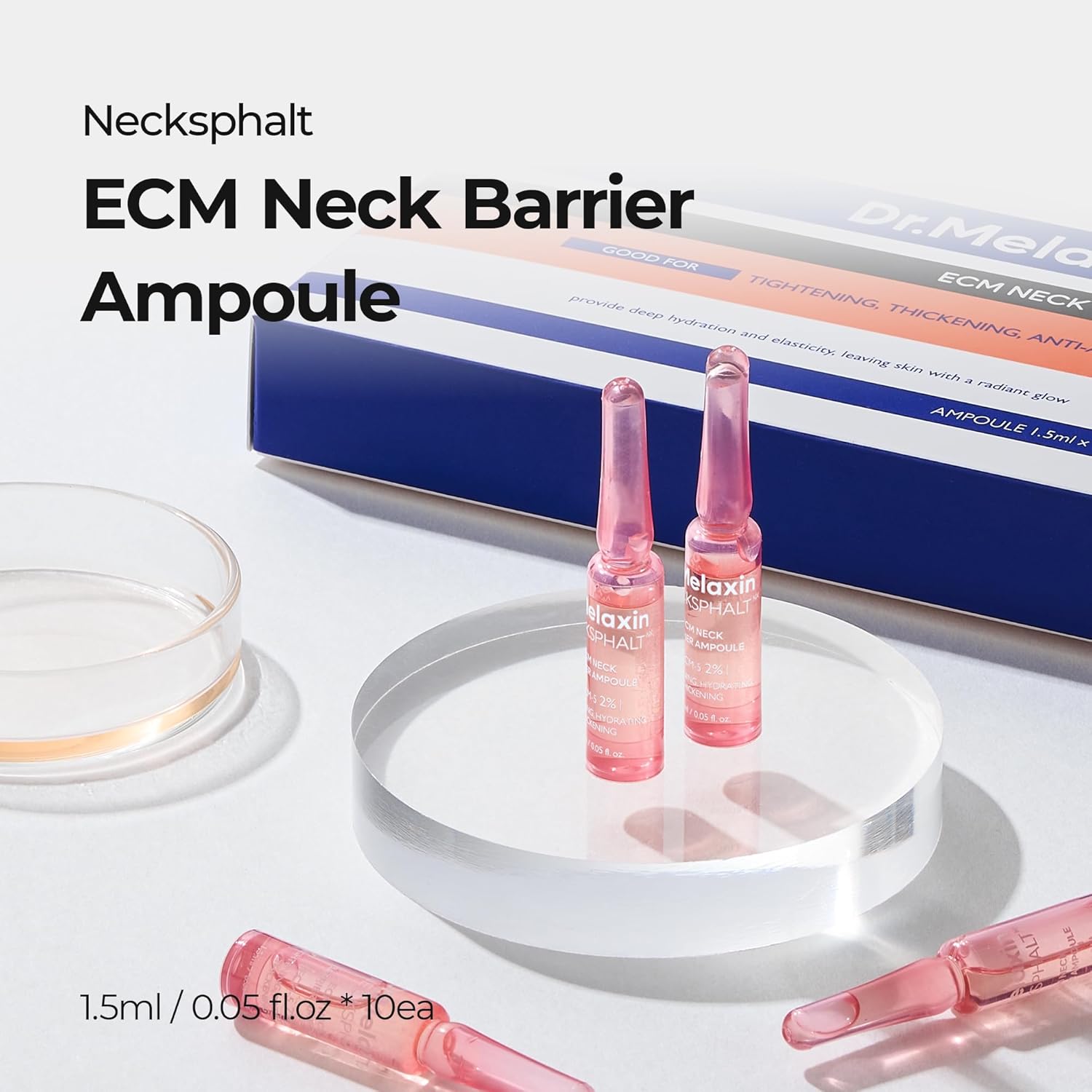 Necksphalt ECM Barrier Ampoule for Anti-Aging Neck Skin, Tightening and Wrinkles for an Even Skin Tone and Neck Lift, 1.5ml*10ea