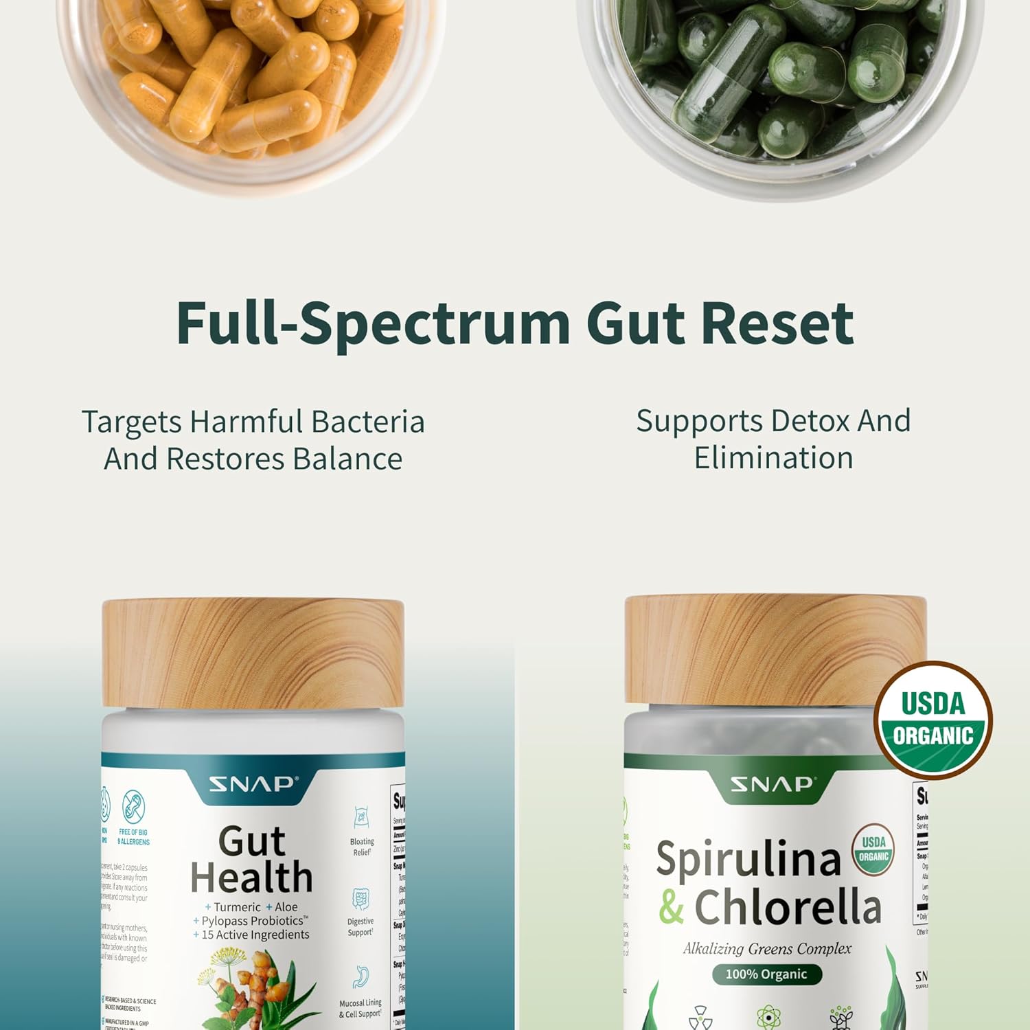 Gut Health Bundle - Snap Supplements - Gut Health + Spirulina & Chlorella - Natural Supplement Bundle Prebiotics Probiotics Dietary