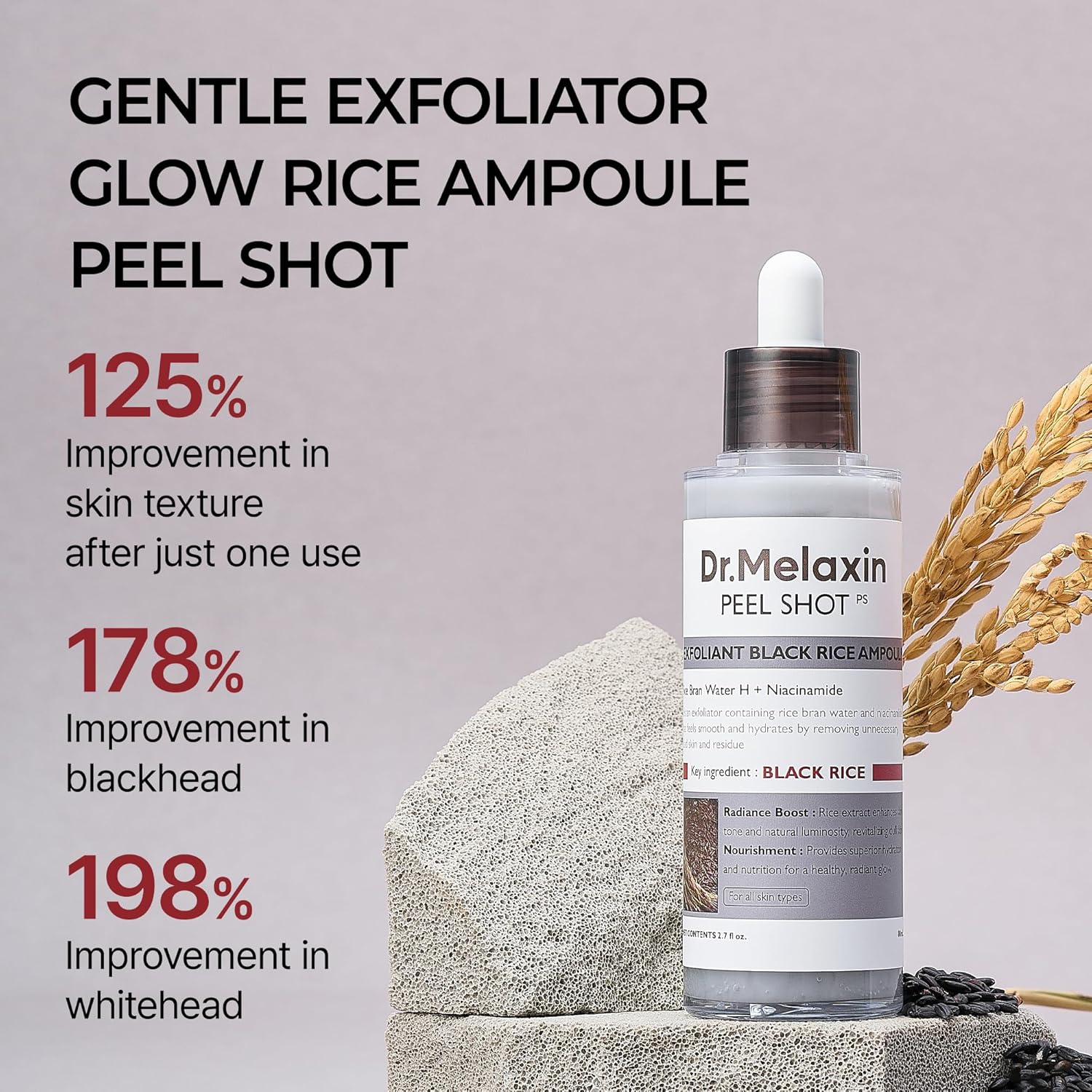Peel Shot Glow Black Rice Peeling Ampoule, Soft Exfoliating Face and Body Scrub Dead Skin Cells, Blackheads Remover for All Skin Types korean skin care 80ml