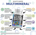 Clean Nutraceuticals Sea Moss Black Seed Oil Ashwagandha Turmeric Bladderwrack Burdock & Vitamin C Vitamin D3 with Elderberry Manuka Dandelion Yellow Dock Iodine Chlorophyll ACV