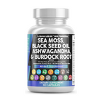 Clean Nutraceuticals Sea Moss Black Seed Oil Ashwagandha Turmeric Bladderwrack Burdock & Vitamin C Vitamin D3 with Elderberry Manuka Dandelion Yellow Dock Iodine Chlorophyll ACV