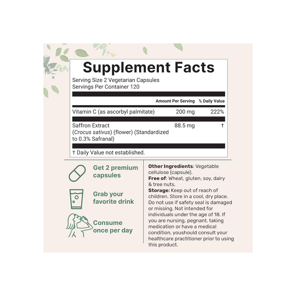 Micro Ingredients Saffron+ Advanced Supplements, 60 Veggie Capsules